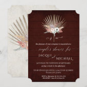 Burgundy in White BOHO Orchid Floral Couples Showe Kaart (Voorkant / Achterkant)