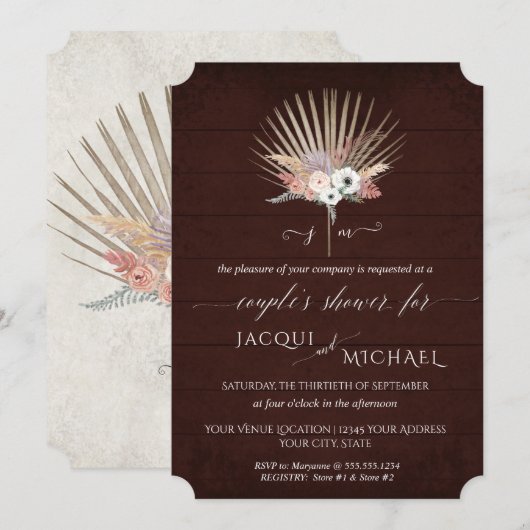 Burgundy in White BOHO Orchid Floral Couples Showe Kaart (Voorkant / Achterkant)