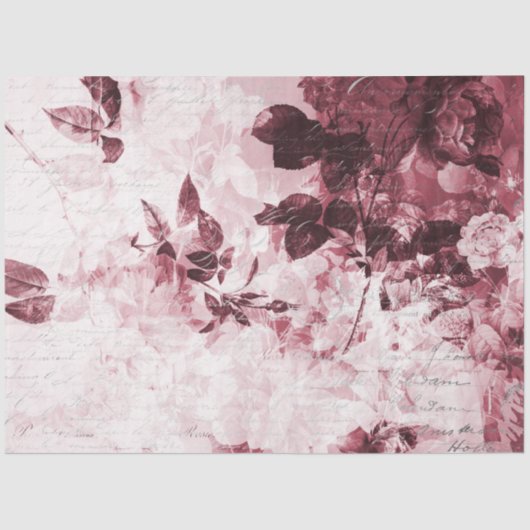 Burgundy in White Floral Ephemera ontkoppeling Tissuepapier (Voorkant)