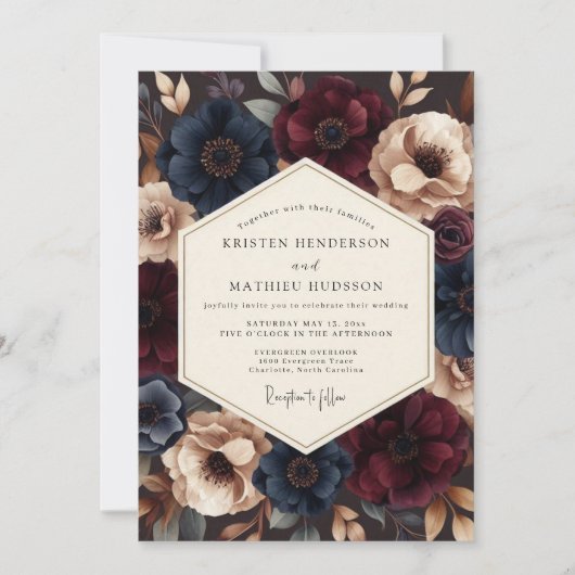 Burgundy Indigo Dramatic Wedding Kaart (Voorkant)