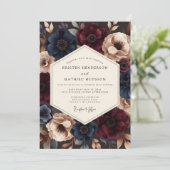 Burgundy Indigo Dramatic Wedding Kaart (Staand voorkant)