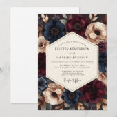 Burgundy Indigo Dramatic Wedding Kaart (Voorkant / Achterkant)