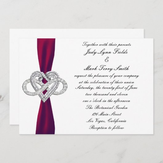 Burgundy Infinity Heart Wedding Invitation Kaart (Voorkant / Achterkant)