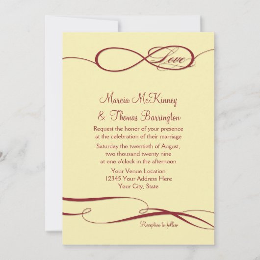 Burgundy Infinity Symbol Infinite Love Invite Kaart (Achterkant)