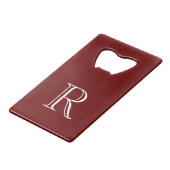 Burgundy Initial Roodstalen Flesopener Creditkaart Flessenopener (Voorkant Gekanteld)
