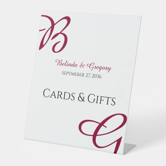 Burgundy Initialen - Dall Wedding Cards & Gifts Reclamebord Met Voetstuk (Voorkant)