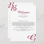 Burgundy Initialen Fall Weddenschap Welkomstreisro Programmakaart (Voorkant / Achterkant)