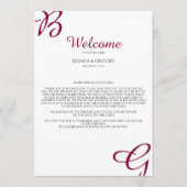 Burgundy Initialen Fall Weddenschap Welkomstreisro Programmakaart (Voorkant)