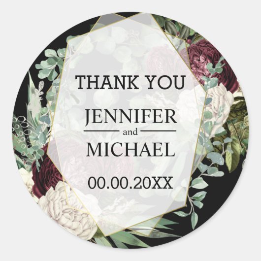 Burgundy iory dark moody roos eucalyptus ronde sticker (Voorkant)