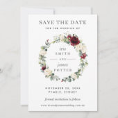 Burgundy Ivoor Bloem Bruiloft Save the Date Kaart (Voorkant)