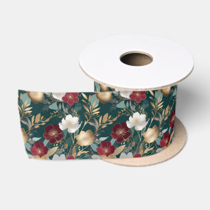 Burgundy Ivoor Bloemendecor Teal Kerst Botanisch Satijnen Lint