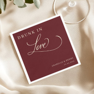 Burgundy & Ivoor Dronken van Liefde Elegante Trouw Servet