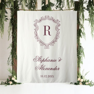 Burgundy & Ivoor Monogram Wapenschild Oude Rijkdom Wandkleed