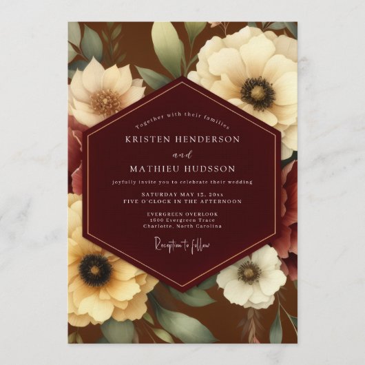 Burgundy Ivory Bloom Wedding Kaart (Voorkant)