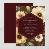 Burgundy Ivory Bloom Wedding Kaart (Voorkant / Achterkant)