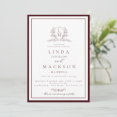 Burgundy & Ivory botanical crest monogram wedding Kaart (Staand voorkant)