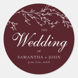 Burgundy & Ivory Botanical Elegant Wedding Ronde Sticker