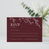 Burgundy & Ivory Botanical Elegant Wedding RSVP Kaartje (Staand voorkant)