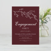 Burgundy & Ivory Botanical Engagement Party Kaart (Staand voorkant)