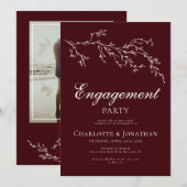 Burgundy & Ivory Botanical Engagement Party Kaart (Voorkant / Achterkant)