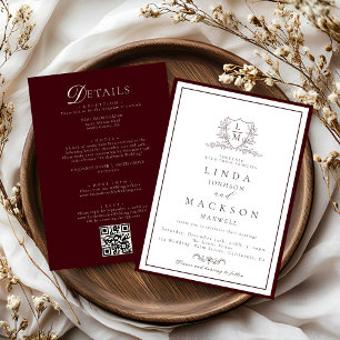 Burgundy & Ivory botanische wapen Alle-in-één trou Kaart