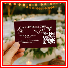 Burgundy & Ivory Capture The Love QR Code Wedding Informatiekaartje