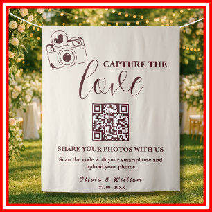 Burgundy & Ivory Capture The Love QR Huwelijk Wandkleed