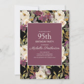 Burgundy Ivory Floral Foliage Black 95th Birthday Kaart (Voorkant)
