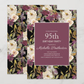 Burgundy Ivory Floral Foliage Black 95th Birthday Kaart (Voorkant / Achterkant)