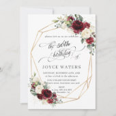 Burgundy Ivory Floral Greenery Birthday Geometric Kaart (Voorkant)