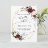 Burgundy Ivory Floral Greenery Birthday Geometric Kaart (Staand voorkant)