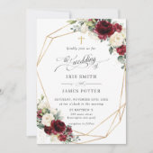 Burgundy Ivory Floral Greenery Church Wedding Kaart (Voorkant)