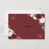 Burgundy Ivory Floral Quinceañera Butterflies Mask RSVP Kaartje (Achterkant)