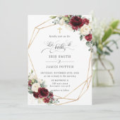 Burgundy Ivory Floral Rozen Boda Spain Wedding Kaart (Staand voorkant)