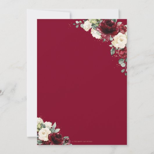 Burgundy Ivory Floral Rozen Boda Spain Wedding Kaart (Achterkant)