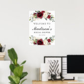 Burgundy Ivory Floral Vrijgezellenfeest Welkomstte Poster (Thuiskantoor)