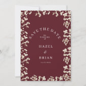 Burgundy ivory gypsophila floral Save the Date Kaart (Voorkant)