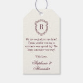 Burgundy Ivory Monogram Crest Old Money Wedding Cadeaulabel (Voorkant)