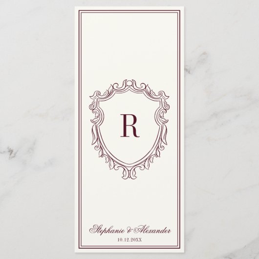 Burgundy Ivory Monogram Crest Old Money Wedding Menu (Achterkant)