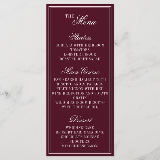 Burgundy Ivory Monogram Crest Old Money Wedding Menu (Voorkant)