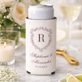 Burgundy & Ivory Monogram Crest Old Money Wedding Seltzer Blikjeskoeler