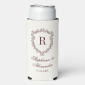 Burgundy & Ivory Monogram Crest Old Money Wedding Seltzer Blikjeskoeler (Seltzer Voorkant)