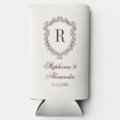 Burgundy & Ivory Monogram Crest Old Money Wedding Seltzer Blikjeskoeler (Voorkant)