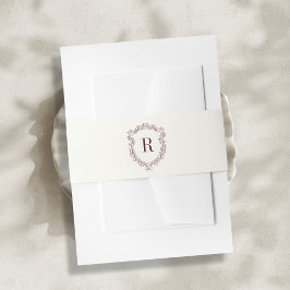 Burgundy & Ivory Monogram Crest Old Money Wedding Uitnodigingen Wikkel