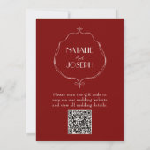 Burgundy Ivory Old Money Retro QR Code Wedding Kaart (Achterkant)