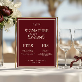 Burgundy & Ivory Old Money Signature Dranken Bord Poster