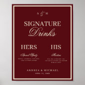 Burgundy & Ivory Old Money Signature Drinks Sign Poster (Voorkant)