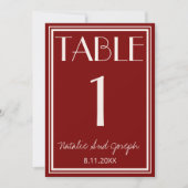 Burgundy Ivory Old Money Wedding Table Number Kaart (Voorkant)