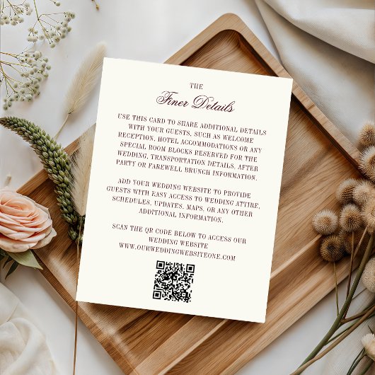 Burgundy & Ivory QR Code Wedding Guest Details Informatiekaartje