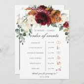 Burgundy Ivory Rust Floral Wedding Order of Event  Programmakaart (Voorkant / Achterkant)
